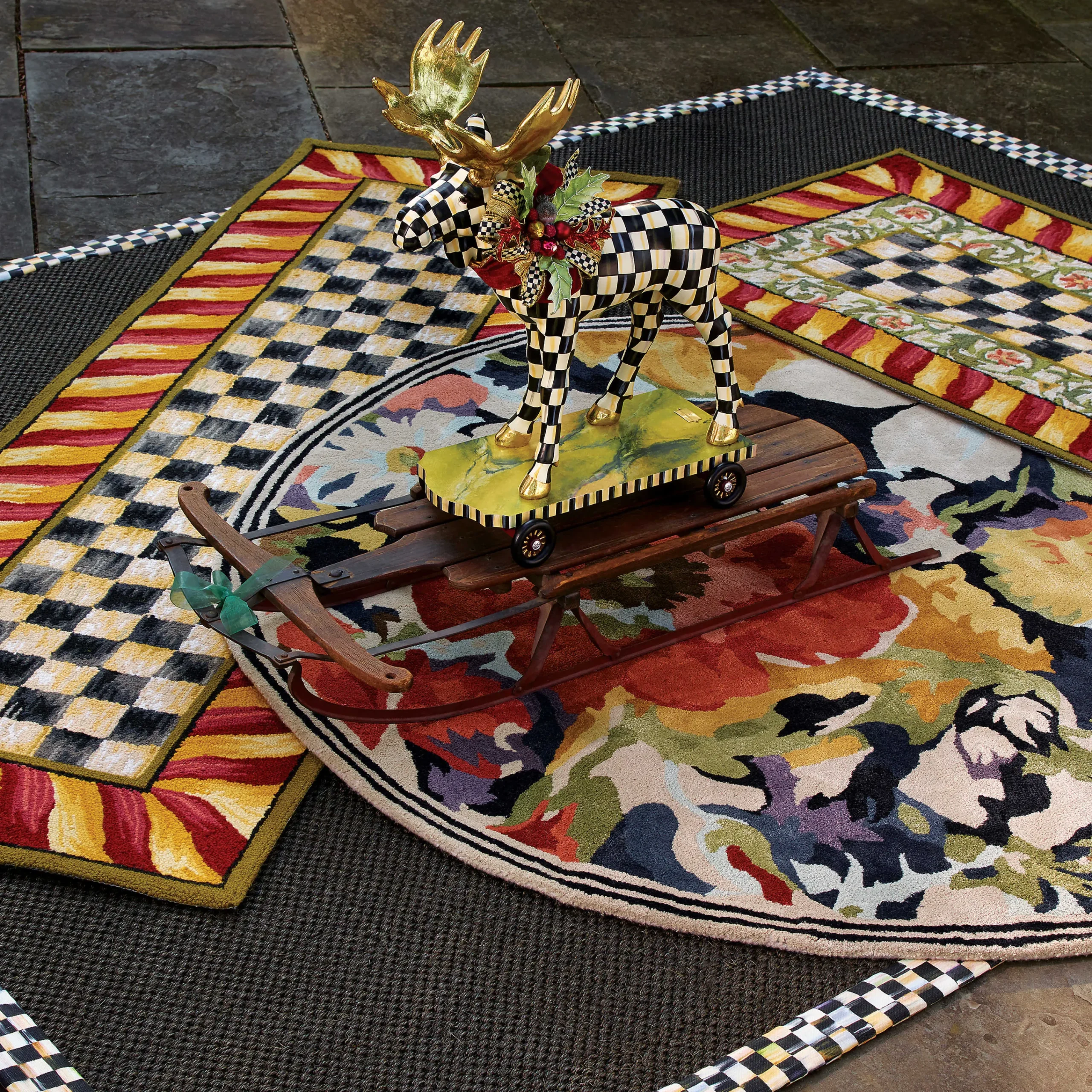 MacKenzie-Childs Rugs<Courtly Check Red  Gold 2'6 x 8' Runner