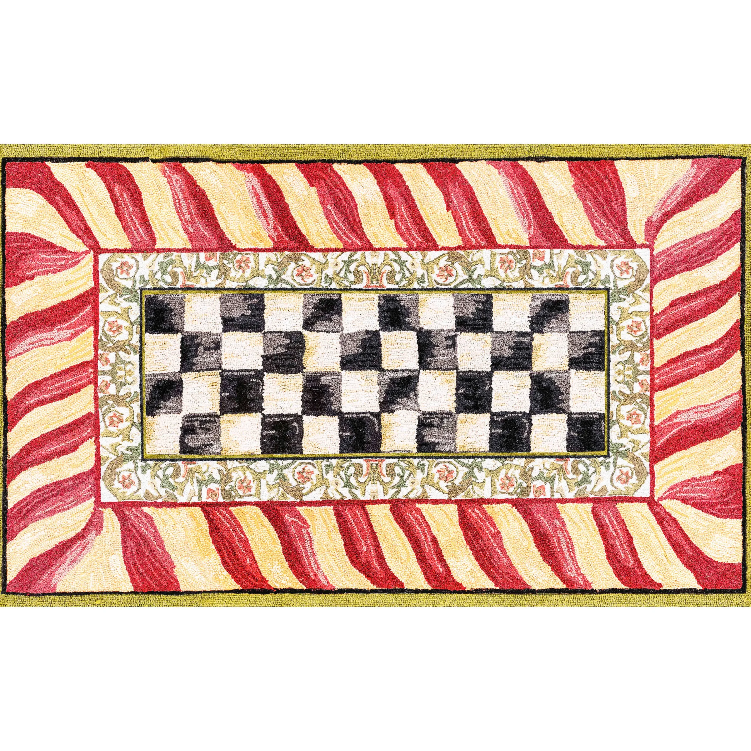 MacKenzie-Childs Rugs<Courtly Check Red  Gold 3' x 5' Washable Rug