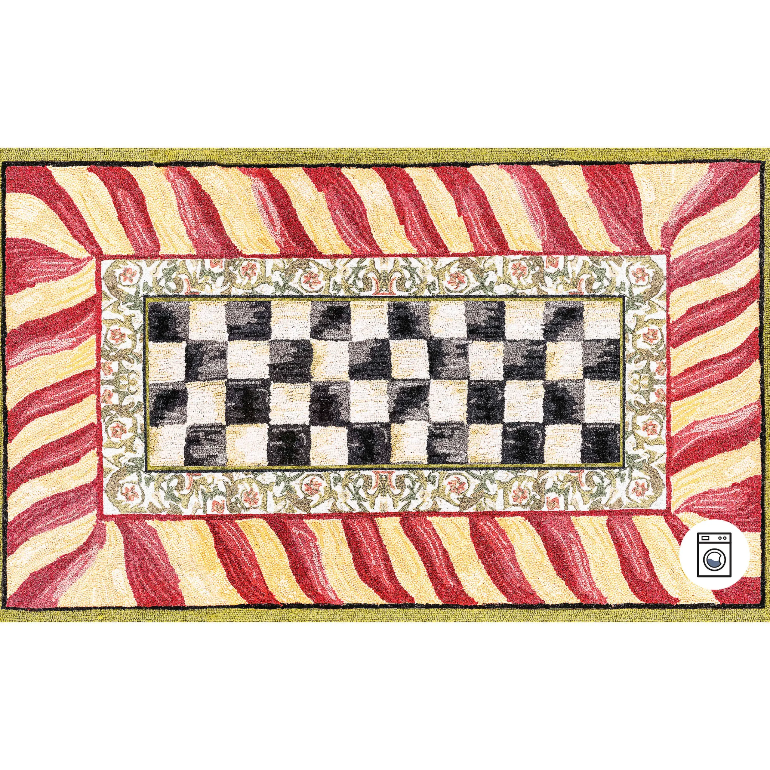 MacKenzie-Childs Rugs<Courtly Check Red  Gold 3' x 5' Washable Rug
