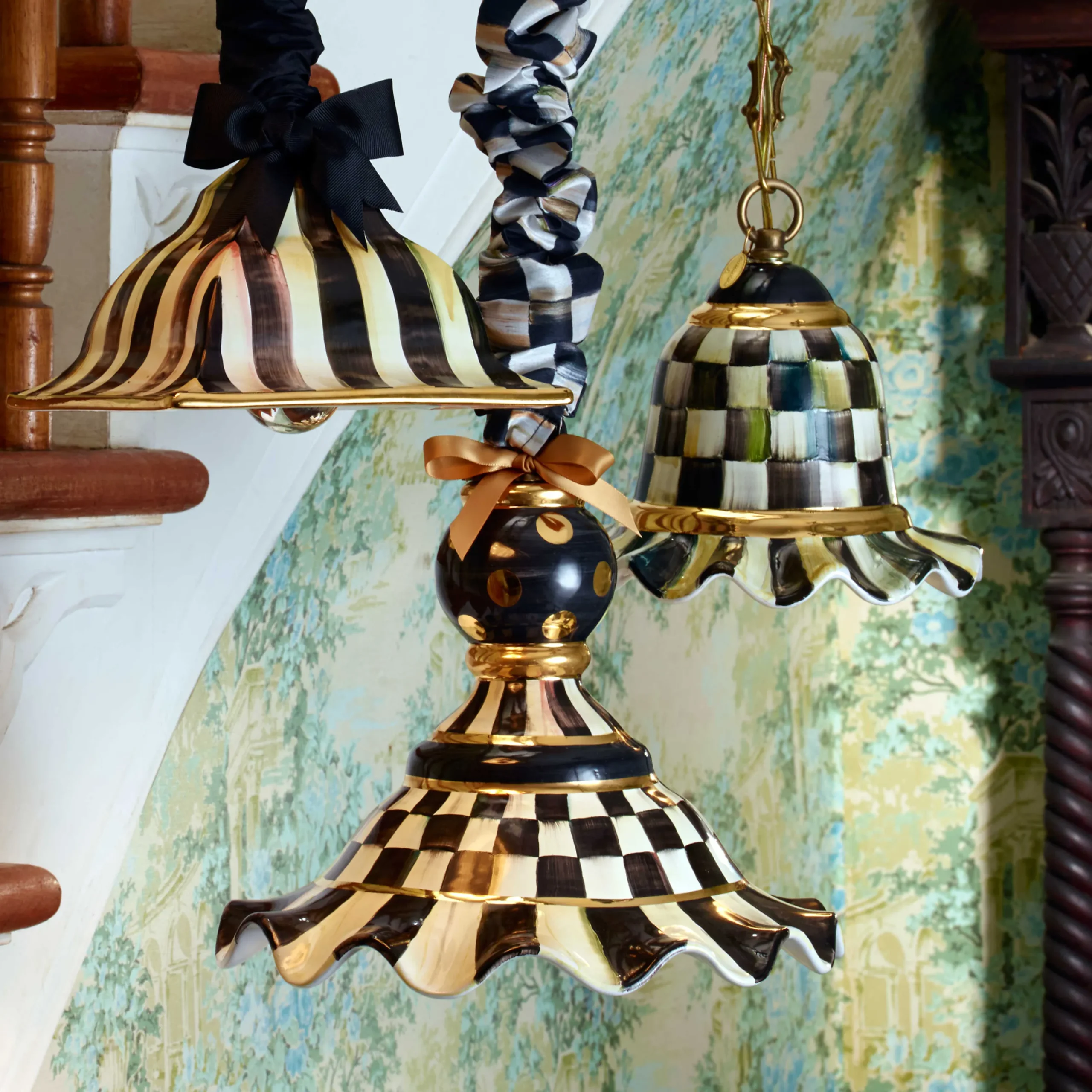 MacKenzie-Childs Lighting<Courtly Check Small Ceramic Pendant Lamp