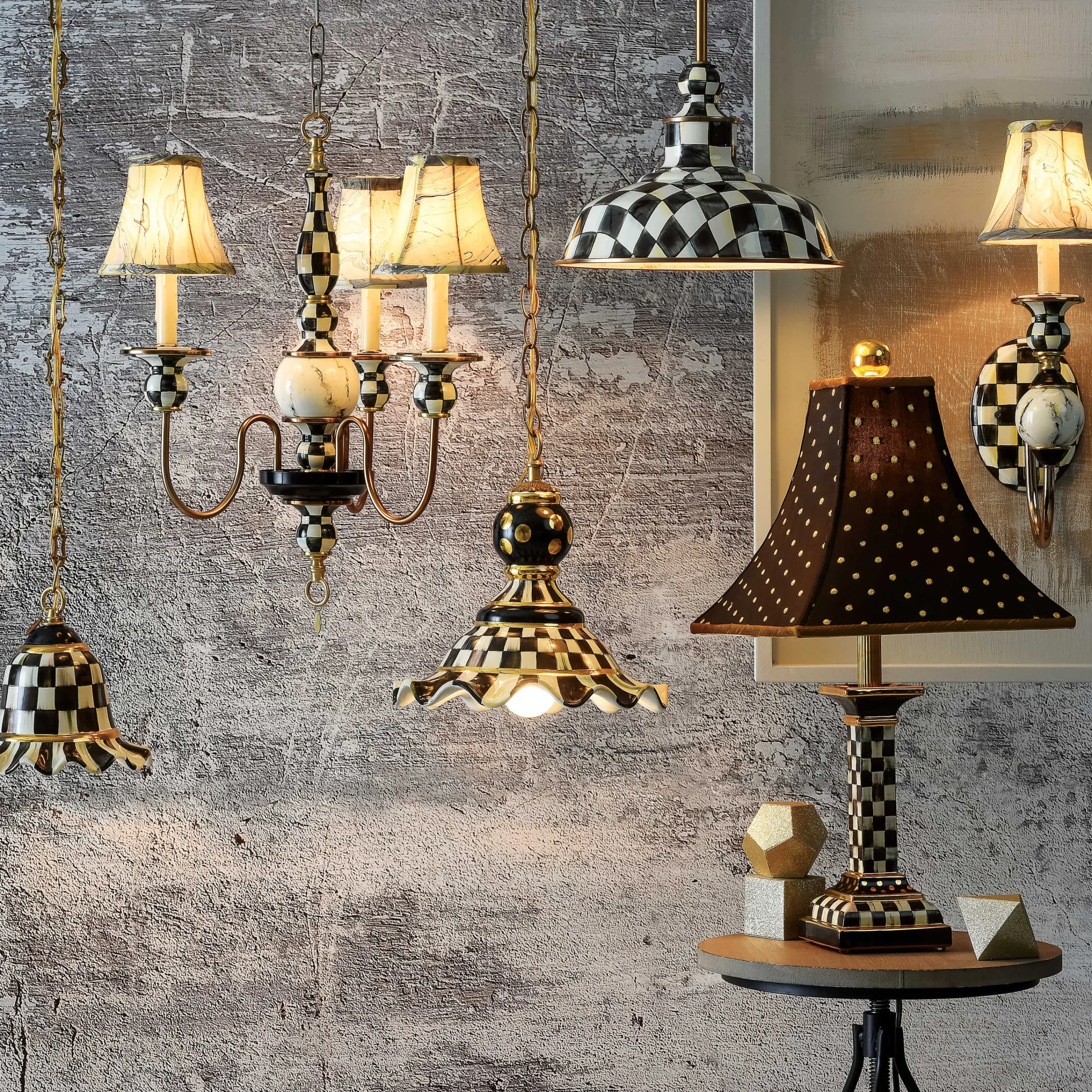 MacKenzie-Childs Lighting<Courtly Check Small Ceramic Pendant Lamp