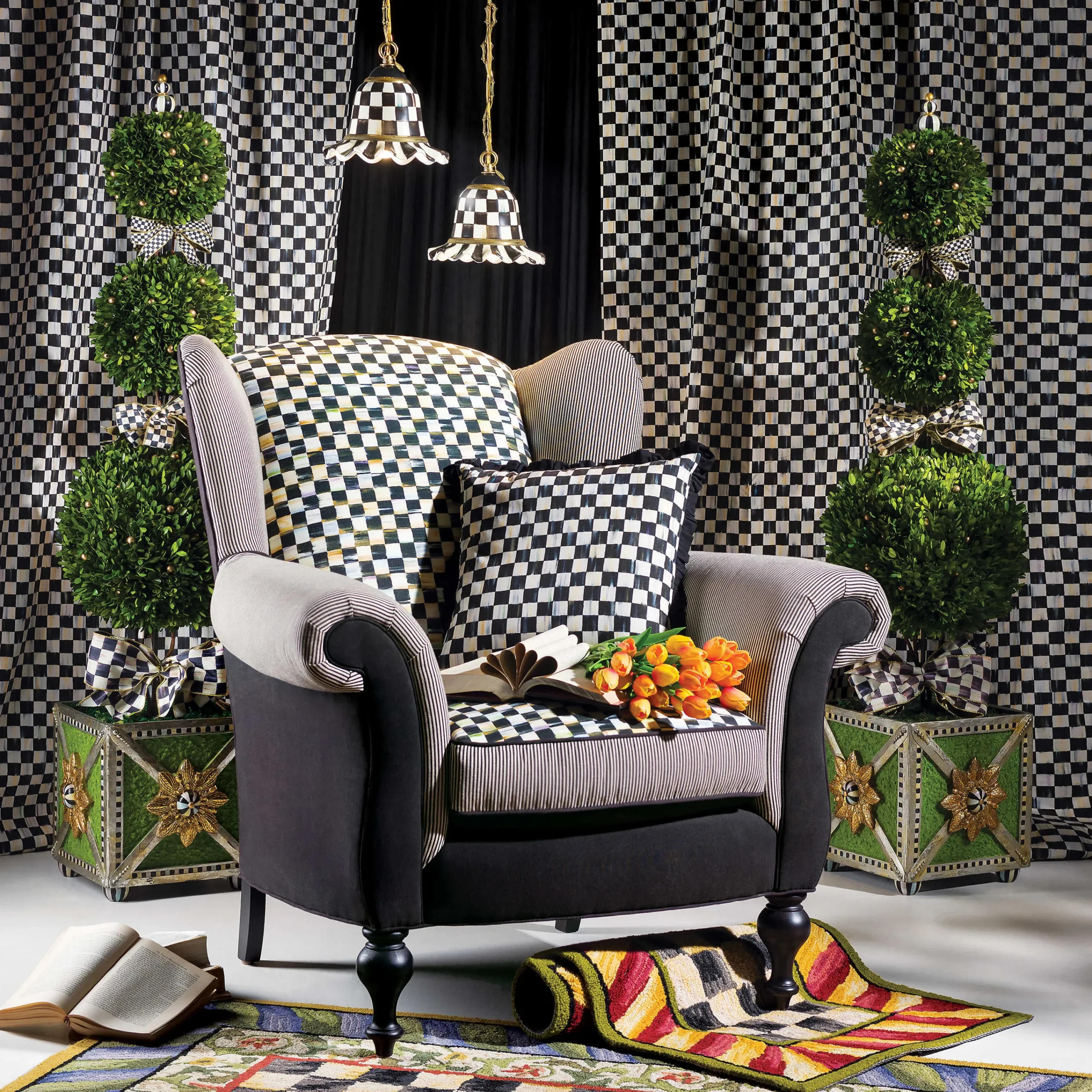 MacKenzie-Childs Lighting<Courtly Check Small Ceramic Pendant Lamp