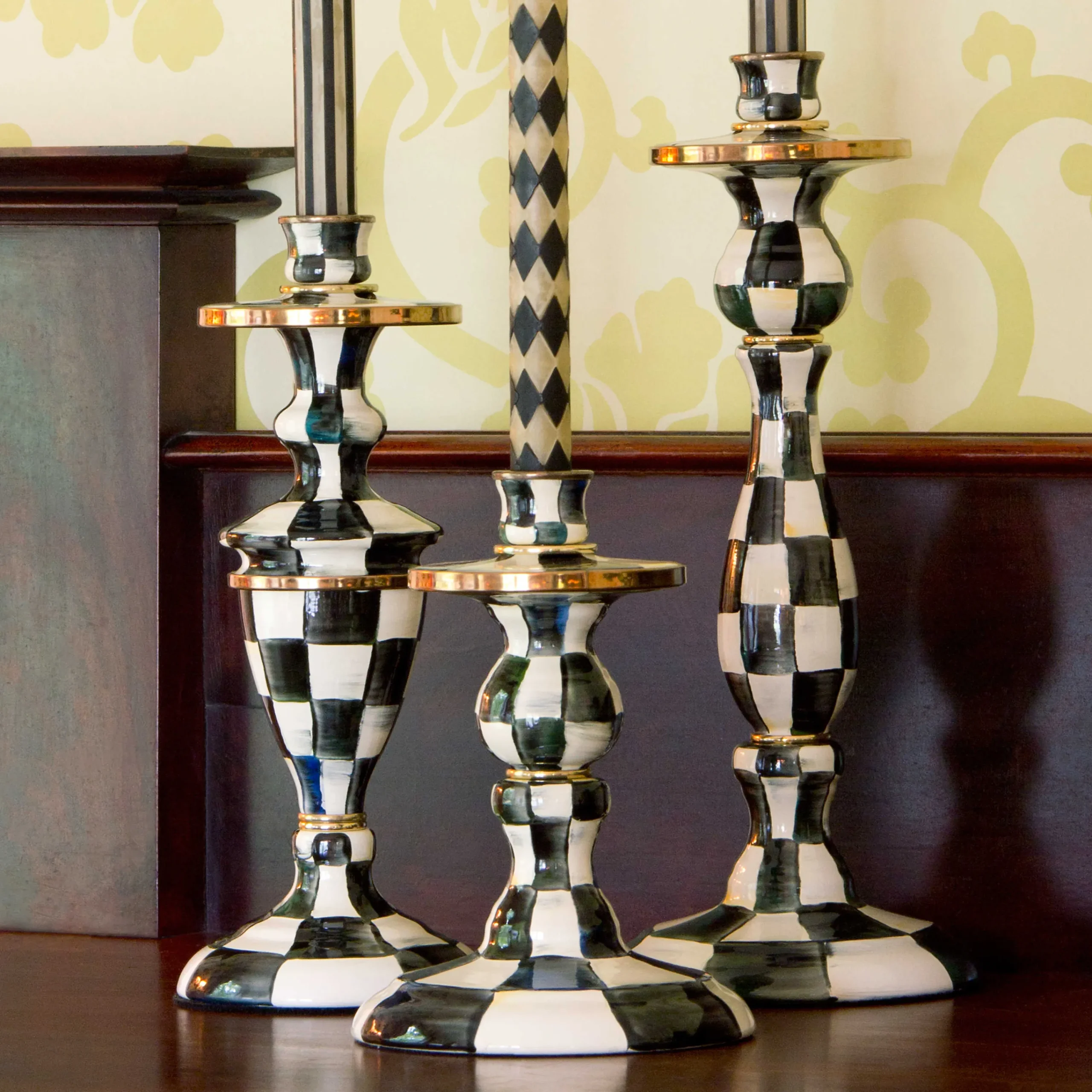 MacKenzie-Childs Candles & Fragrances|Table Accessories<Courtly Check Small Enamel Candlestick