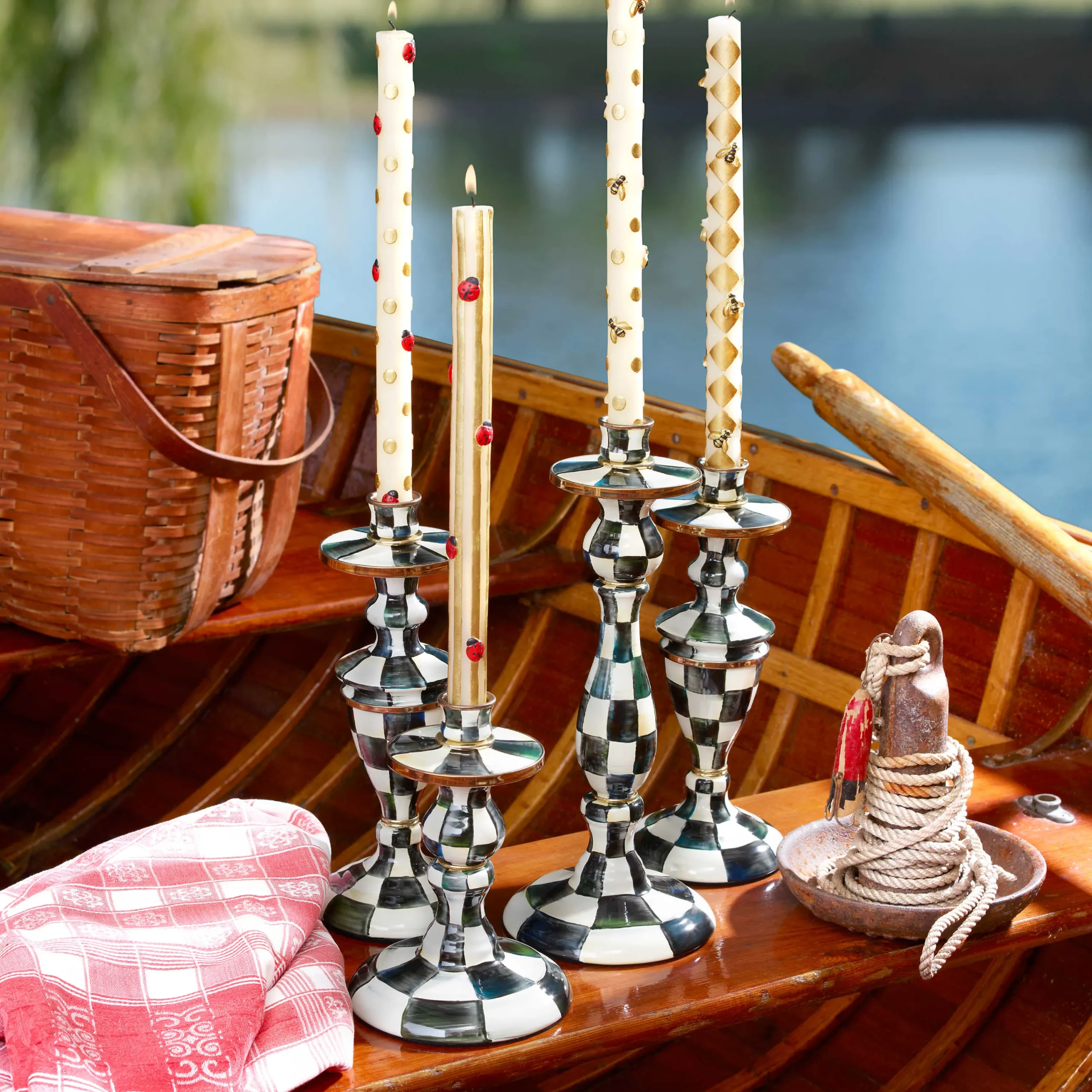 MacKenzie-Childs Candles & Fragrances|Table Accessories<Courtly Check Small Enamel Candlestick