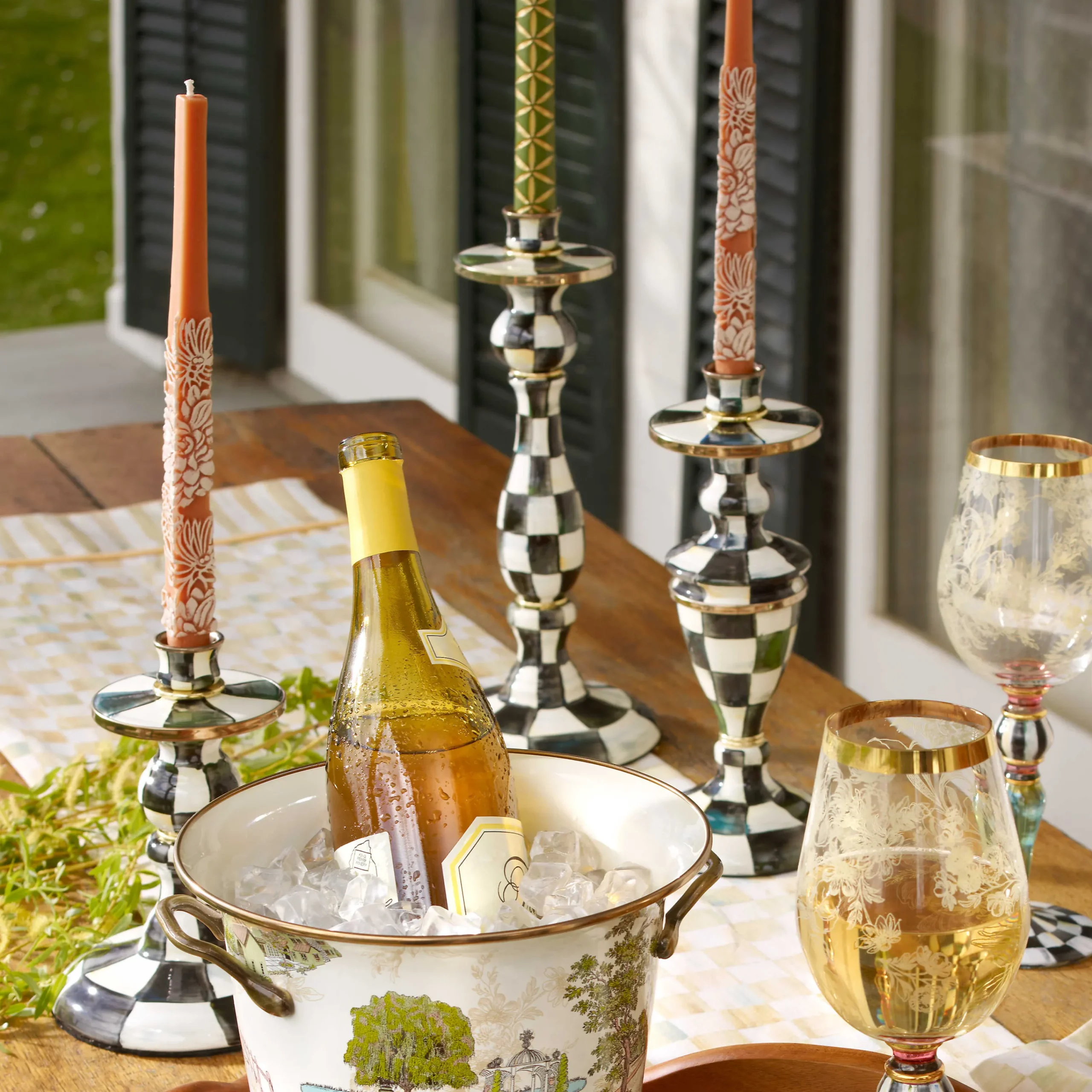 MacKenzie-Childs Candles & Fragrances|Table Accessories<Courtly Check Small Enamel Candlestick
