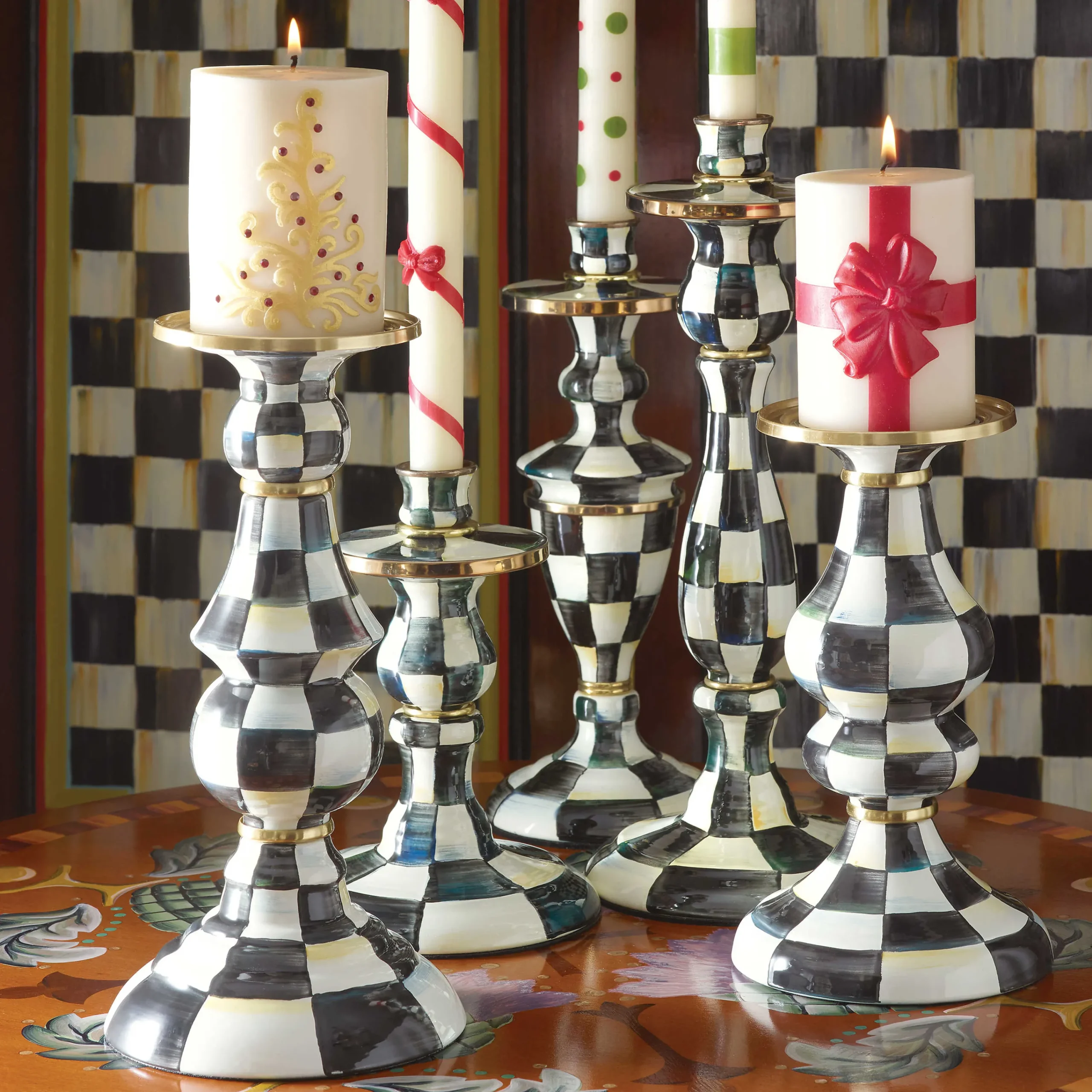MacKenzie-Childs Candles & Fragrances|Table Accessories<Courtly Check Small Enamel Candlestick