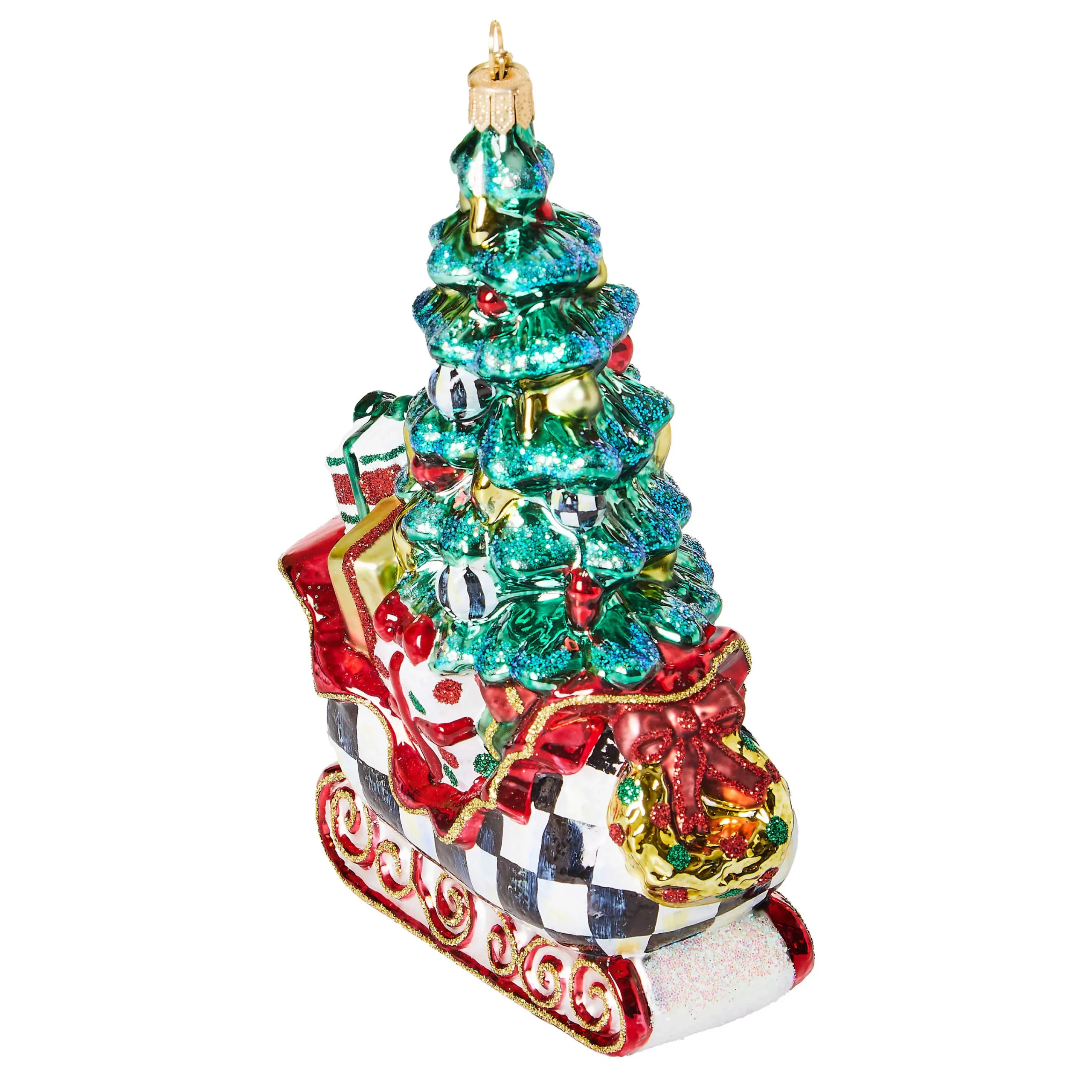 MacKenzie-Childs Holiday<Courtly Tree Sleigh Glass Ornament