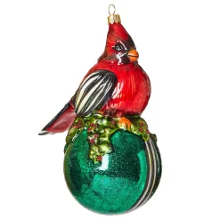 MacKenzie-Childs Holiday<Cozy Cardinal On Ball Glass Ornament