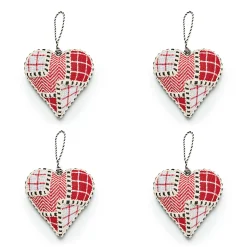 MacKenzie-Childs Holiday<Cozy Christmas Patchwork Heart Ornaments, Set of 4