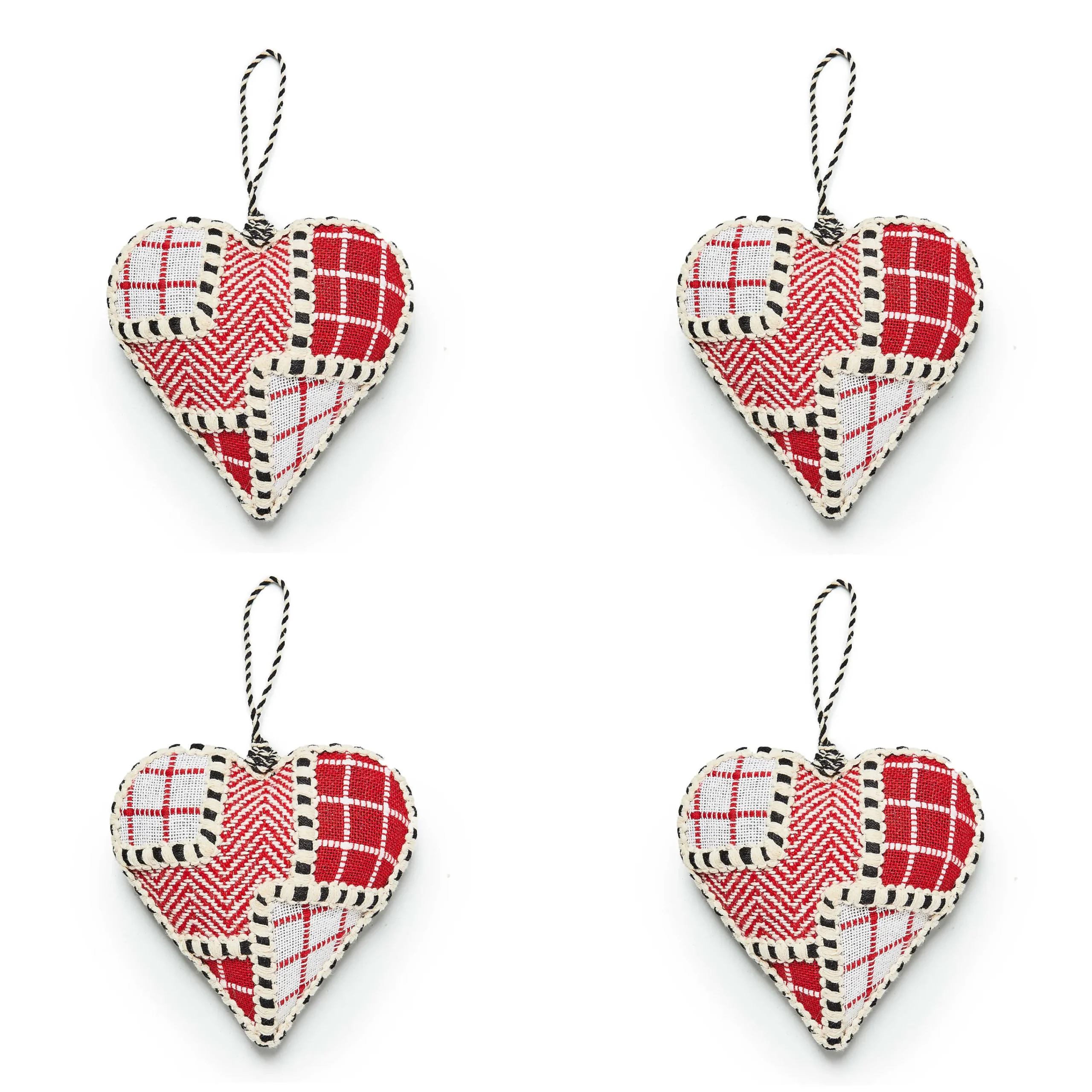MacKenzie-Childs Holiday<Cozy Christmas Patchwork Heart Ornaments, Set of 4