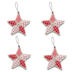 MacKenzie-Childs Holiday<Cozy Christmas Patchwork Star Ornaments, Set of 4