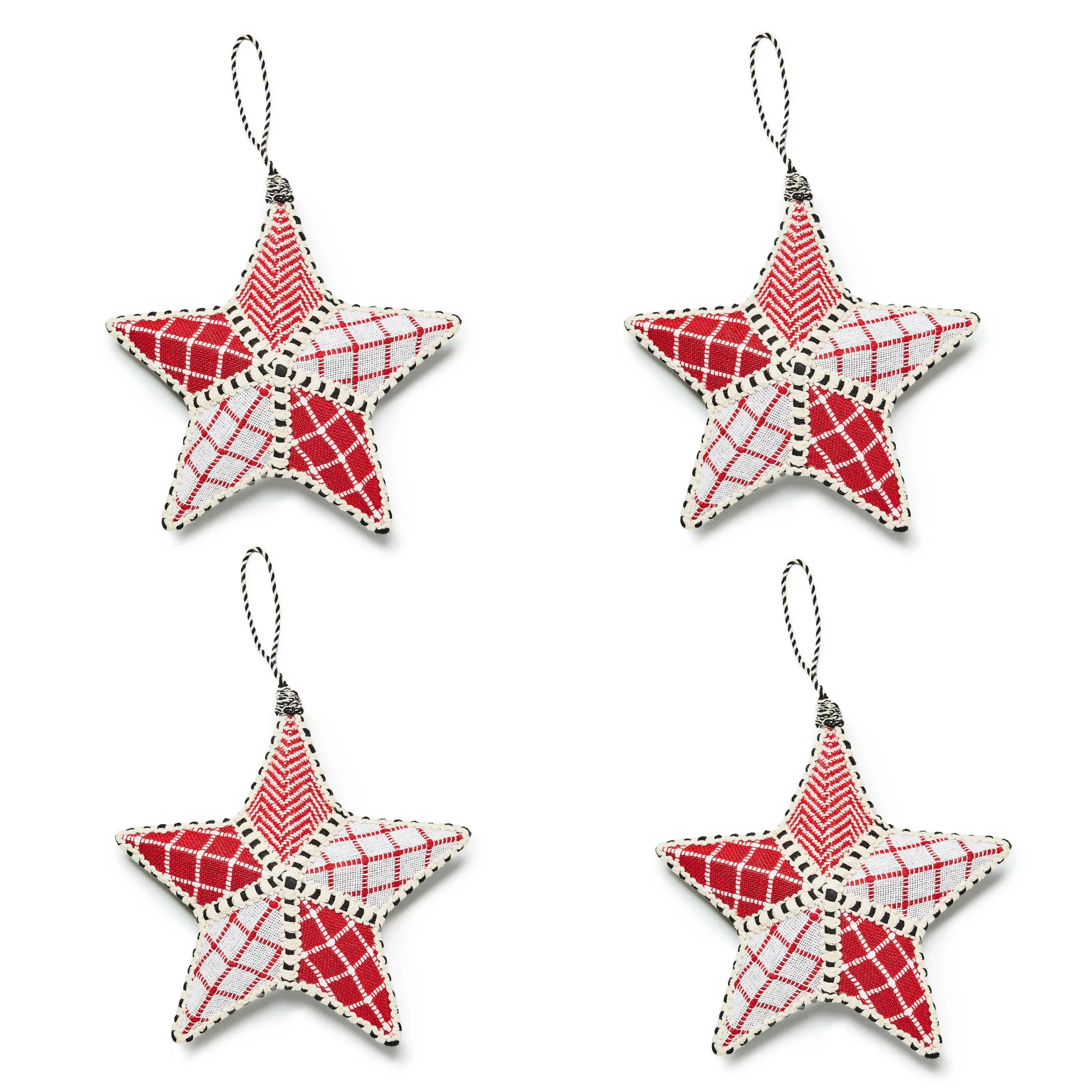 MacKenzie-Childs Holiday<Cozy Christmas Patchwork Star Ornaments, Set of 4