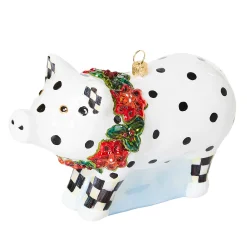 MacKenzie-Childs Holiday<Cozy Christmas Pig Glass Ornament