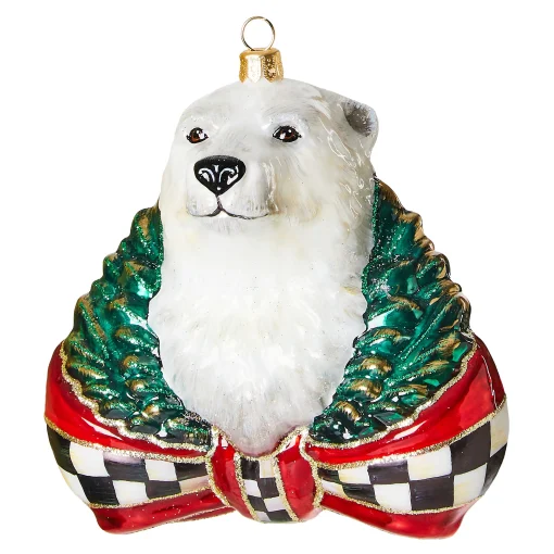 MacKenzie-Childs Holiday<Cozy Christmas Polar Bear Glass Ornament