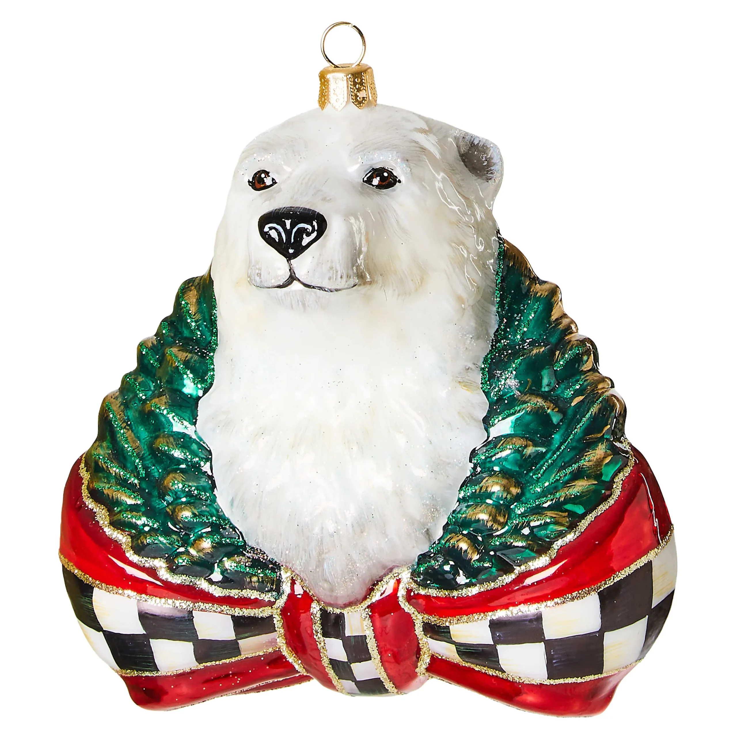 MacKenzie-Childs Holiday<Cozy Christmas Polar Bear Glass Ornament