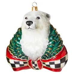 MacKenzie-Childs Holiday<Cozy Christmas Polar Bear Glass Ornament