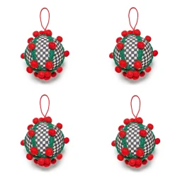 MacKenzie-Childs Holiday<Cozy Christmas Pom Pom Ball Ornaments, Set of 4