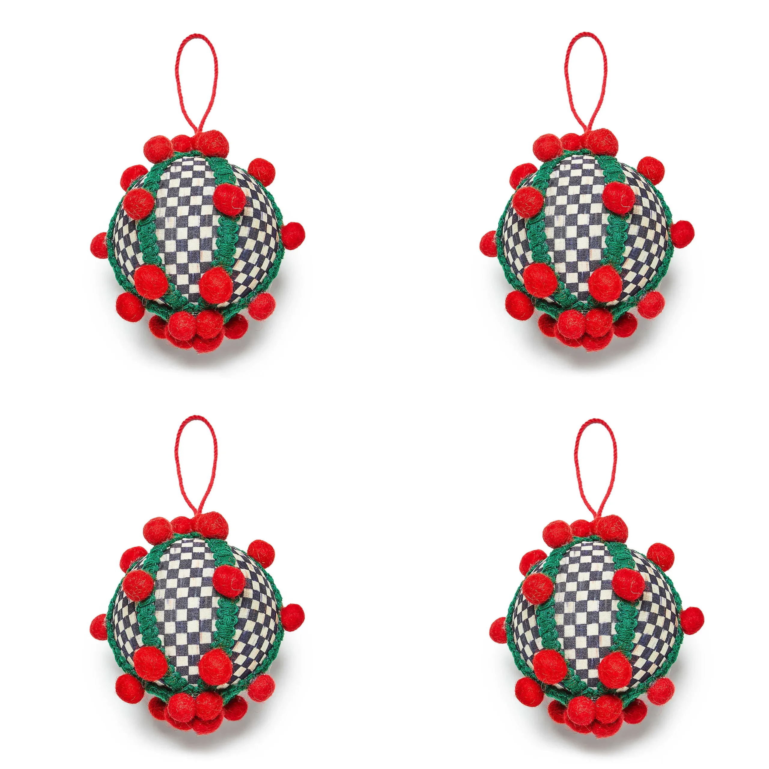 MacKenzie-Childs Holiday<Cozy Christmas Pom Pom Ball Ornaments, Set of 4
