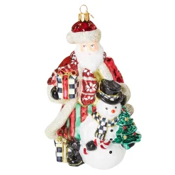 MacKenzie-Childs Holiday<Cozy Christmas Santa and Snowman Glass Ornament