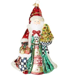 MacKenzie-Childs Holiday<Cozy Christmas Santa Glass Ornament