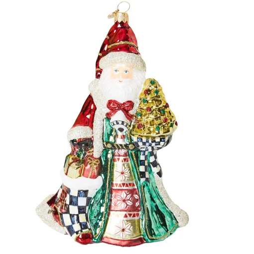 MacKenzie-Childs Holiday<Cozy Christmas Santa Glass Ornament