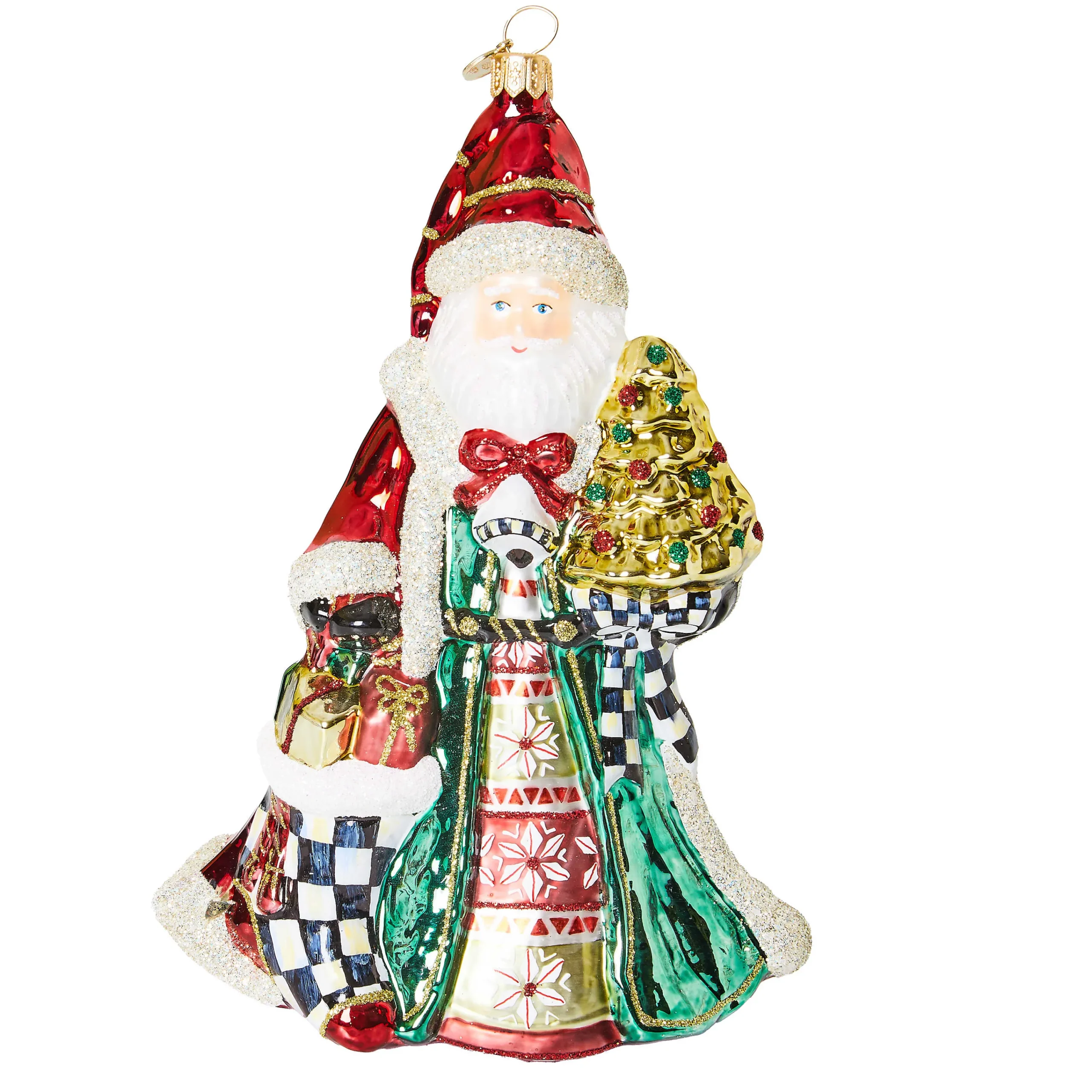 MacKenzie-Childs Holiday<Cozy Christmas Santa Glass Ornament