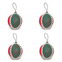 MacKenzie-Childs Holiday<Cozy Christmas Snowflake Ball Ornaments, Set of 4