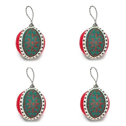 MacKenzie-Childs Holiday<Cozy Christmas Snowflake Ball Ornaments, Set of 4