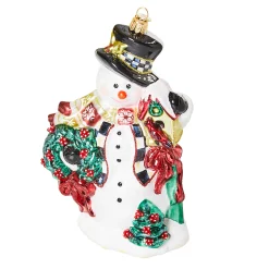 MacKenzie-Childs Holiday<Cozy Christmas Snowman Glass Ornament