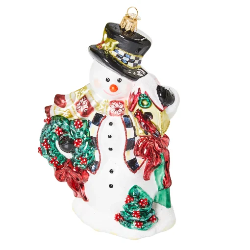 MacKenzie-Childs Holiday<Cozy Christmas Snowman Glass Ornament