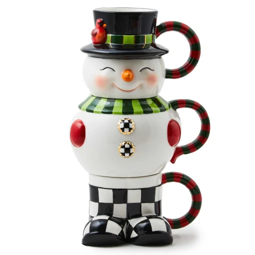 MacKenzie-Childs Kitchen & Dining Sets|Drinkware<Cozy Christmas Snowman Stacking Mugs, Set of 3
