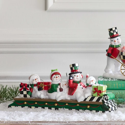 MacKenzie-Childs Holiday|Room Accents<Cozy Christmas Snowmen Family Sledding Figurine
