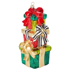 MacKenzie-Childs Holiday<Cozy Christmas Stacked Gifts Glass Ornament