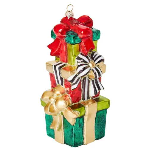 MacKenzie-Childs Holiday<Cozy Christmas Stacked Gifts Glass Ornament