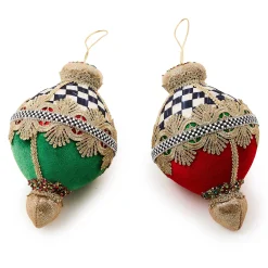 MacKenzie-Childs Holiday<Cozy Christmas Velvet Bauble Ornaments, Set of 2