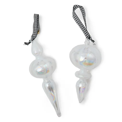 MacKenzie-Childs Holiday<Crystal Palace Glass Icicle Ornaments, Set of 2