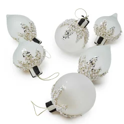 MacKenzie-Childs Holiday<Crystal Palace Pearl Assorted Glass Ornaments, Set of 6