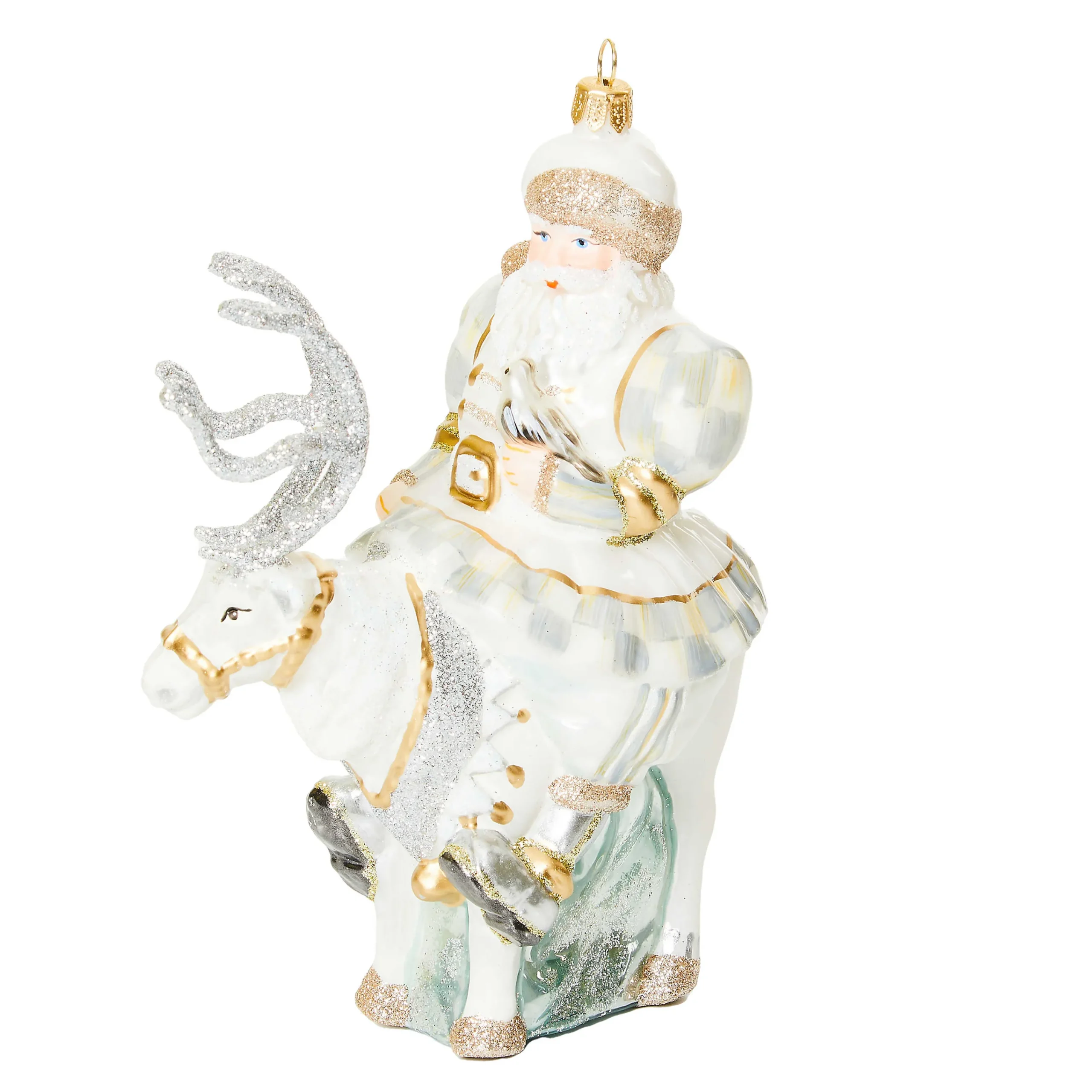 MacKenzie-Childs Holiday<Crystal Palace Santa on Reindeer Glass Ornament