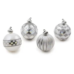 MacKenzie-Childs Holiday<Crystal Palace Swan Glass Ball Ornaments, Set of 4