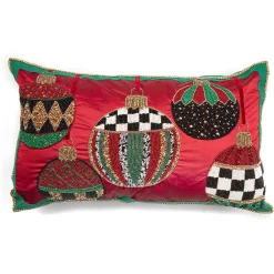 MacKenzie-Childs Holiday|Pillows, Throws, & Cushions<Deck the Halls Red Lumbar Pillow