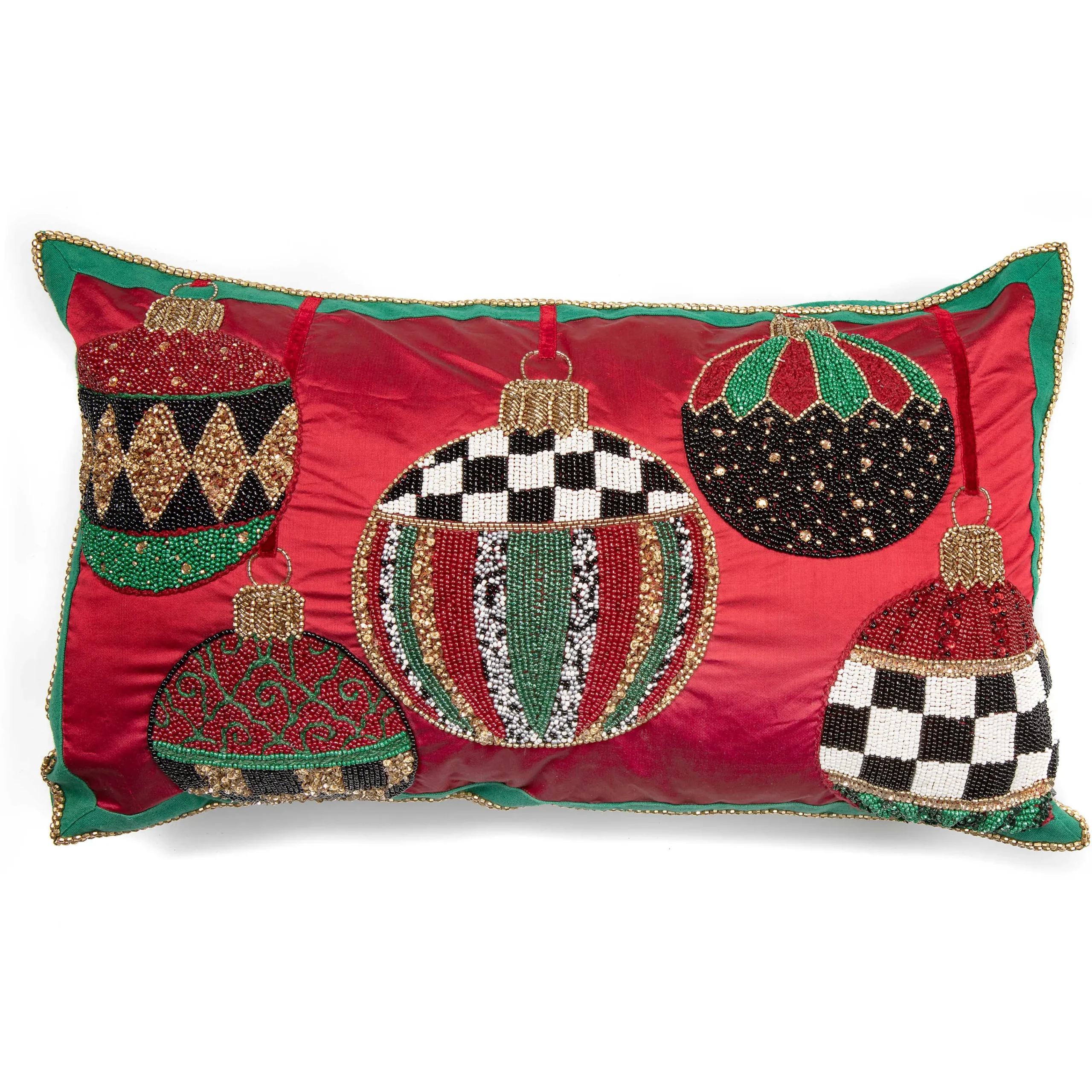 MacKenzie-Childs Holiday|Pillows, Throws, & Cushions<Deck the Halls Red Lumbar Pillow