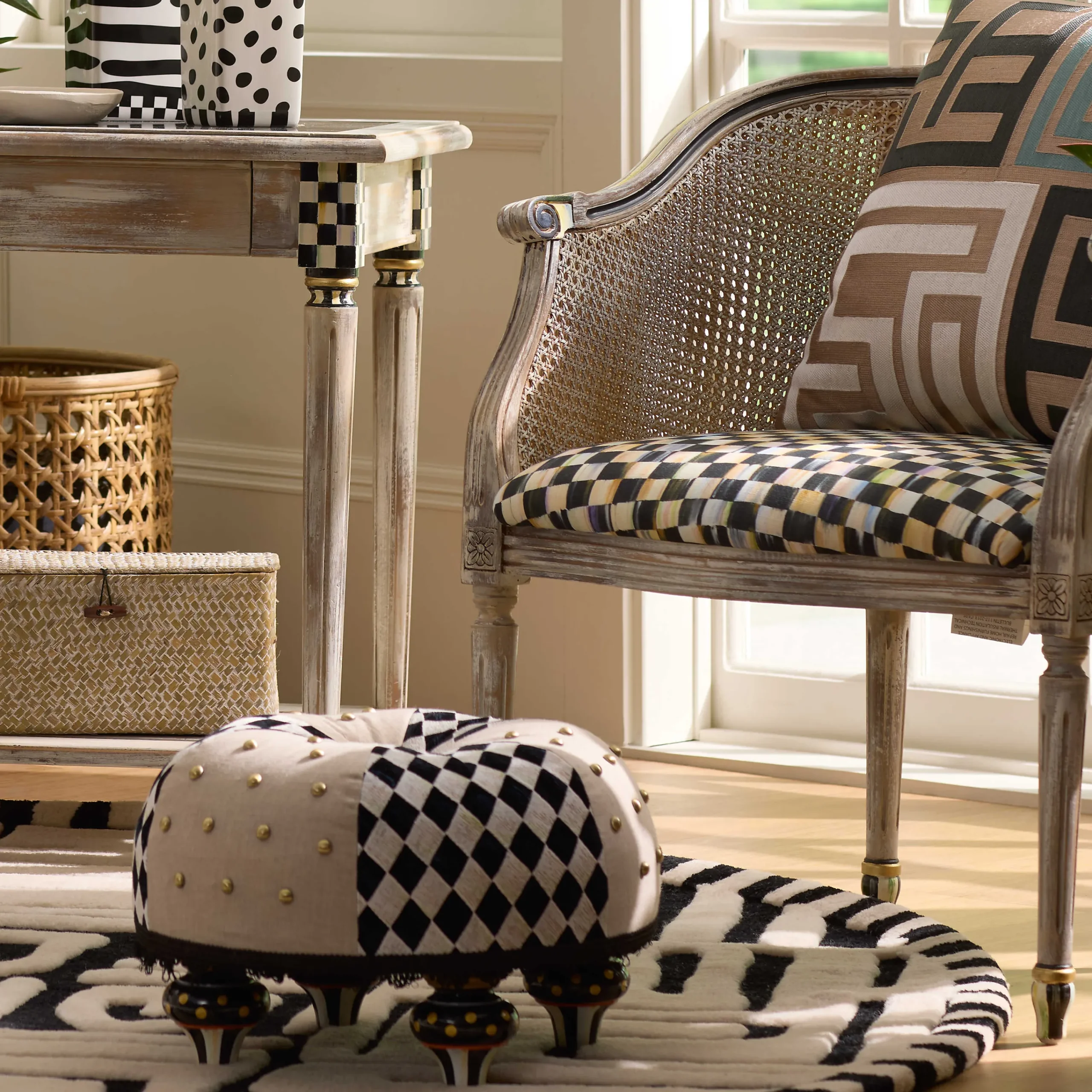 MacKenzie-Childs Living Room<Diamond and Dot Footstool