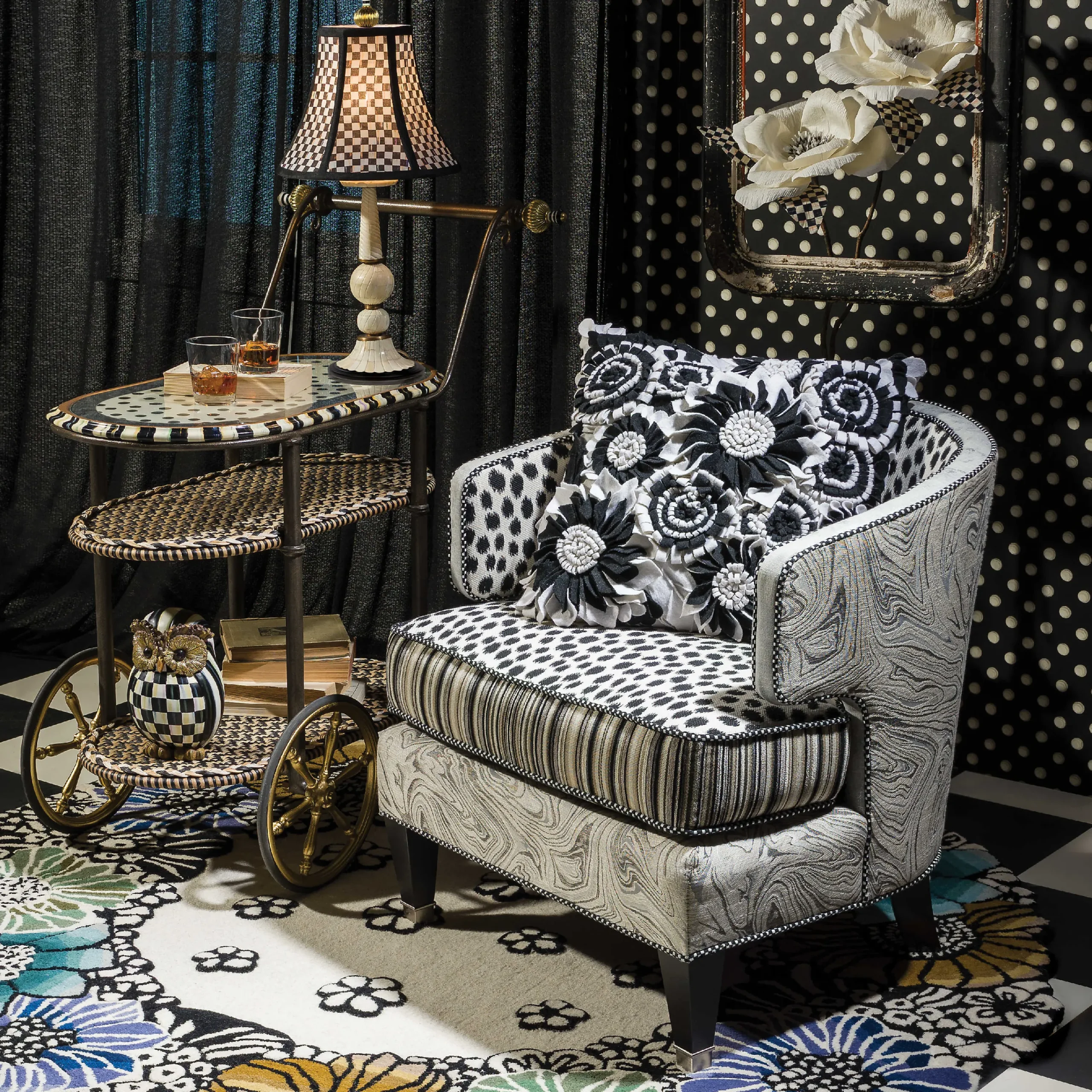 MacKenzie-Childs Living Room|Bar Entertaining<Dotography Bar Cart
