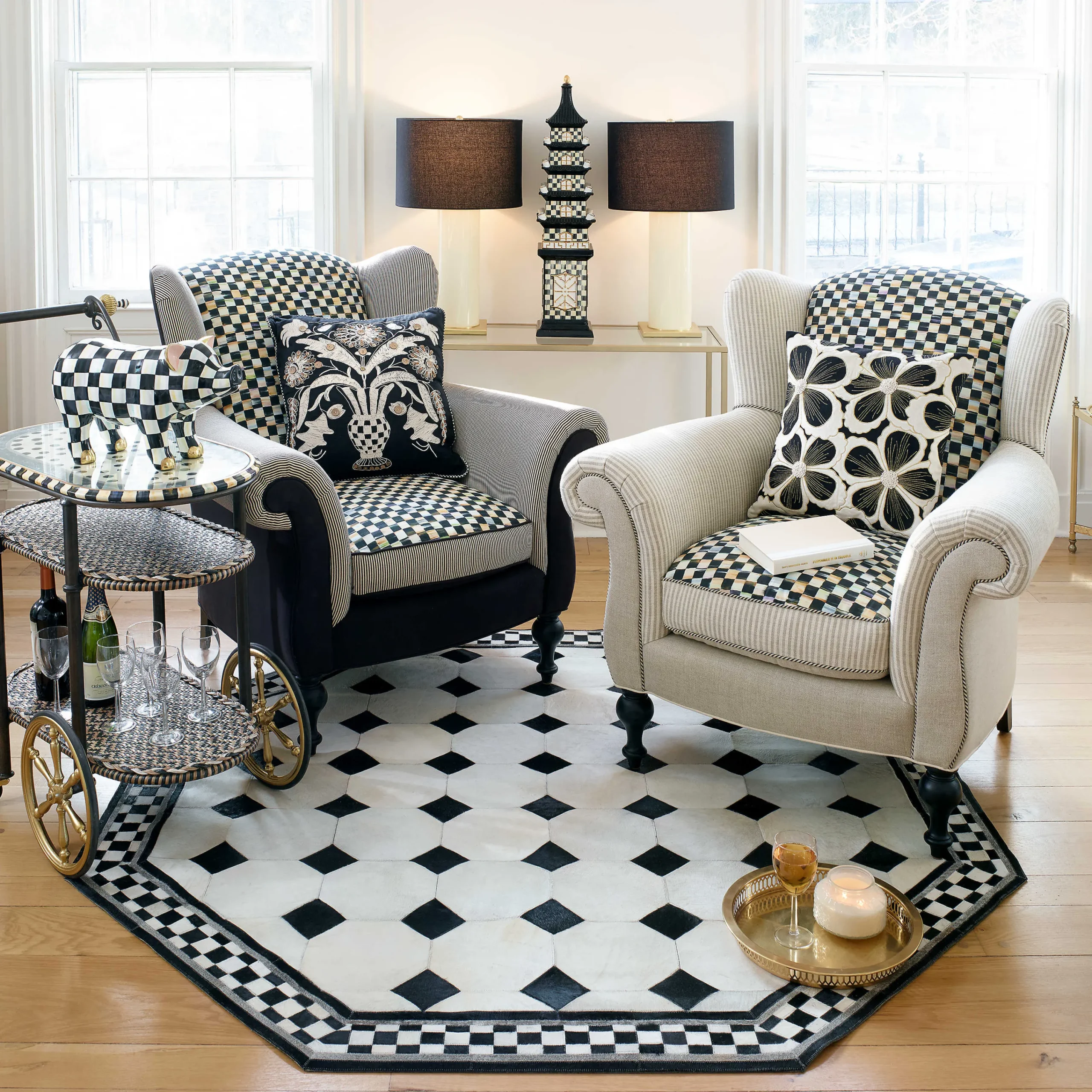 MacKenzie-Childs Living Room|Bar Entertaining<Dotography Bar Cart