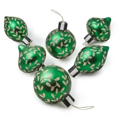 MacKenzie-Childs Holiday<Emerald Luxe Assorted Glass Ornaments, Set of 6