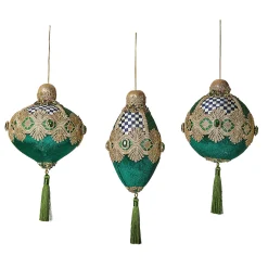 MacKenzie-Childs Holiday<Emerald Luxe Bauble Ornaments, Set of 3