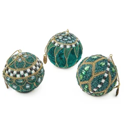 MacKenzie-Childs Holiday<Emerald Luxe Beaded Ball Ornaments, Set of 3