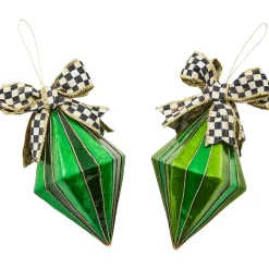 MacKenzie-Childs Holiday<Emerald Luxe Capiz Drop Ornaments, Set of 2