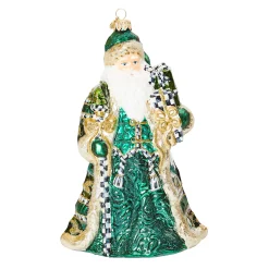 MacKenzie-Childs Holiday<Emerald Luxe Gifting Santa Glass Ornament