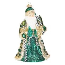 MacKenzie-Childs Holiday<Emerald Luxe Gifting Santa Glass Ornament